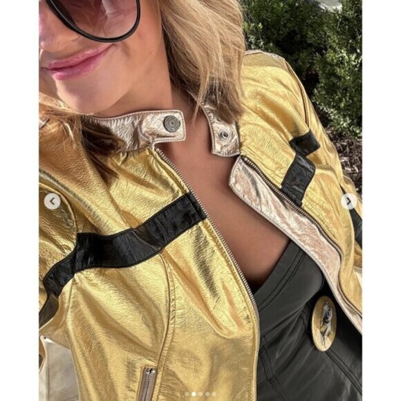 FREE PEOPLE Fast Lane Metallic Faux Leather Jacket in Metallic Gold Size Small - Picture 2 of 10